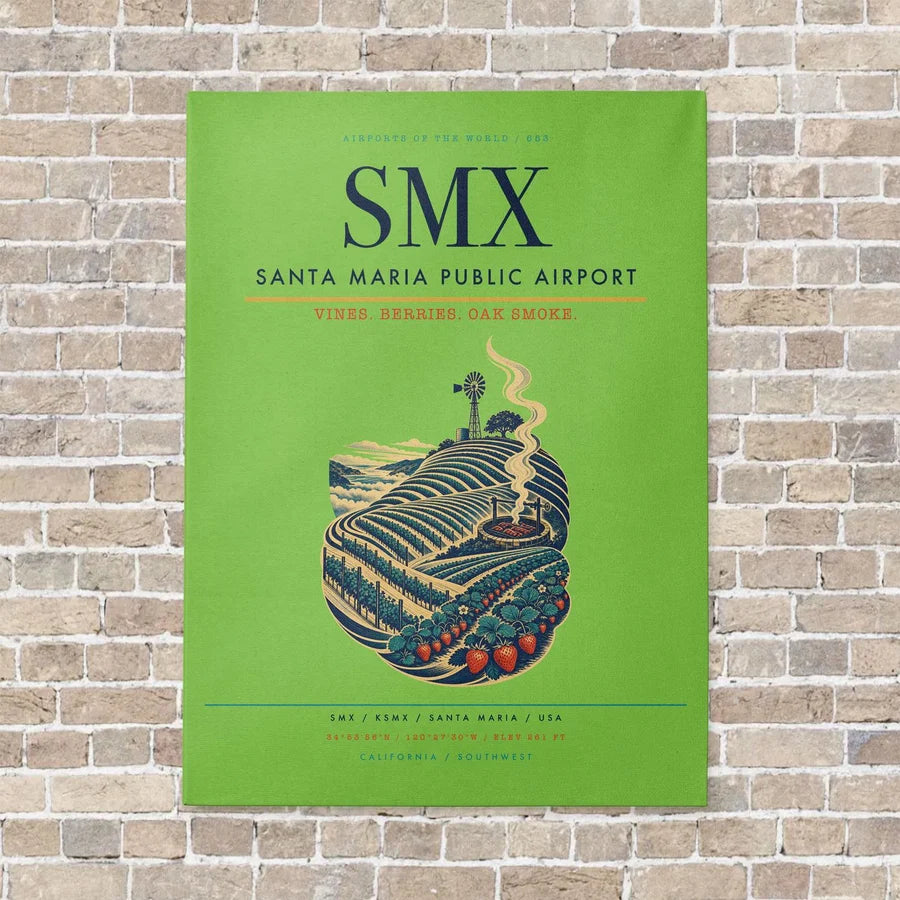 Santa Maria Public Airport SMX vertical canvas print - no frame - light green background