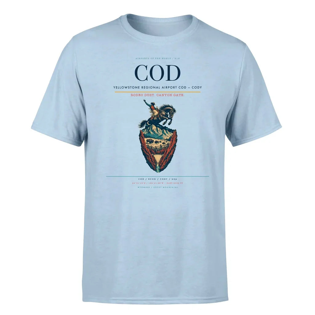 Yellowstone Regional Airport (COD) T-Shirt single-side front print in Light Blue | yellowstone-regional-airport-cod-double-side-t-shirt