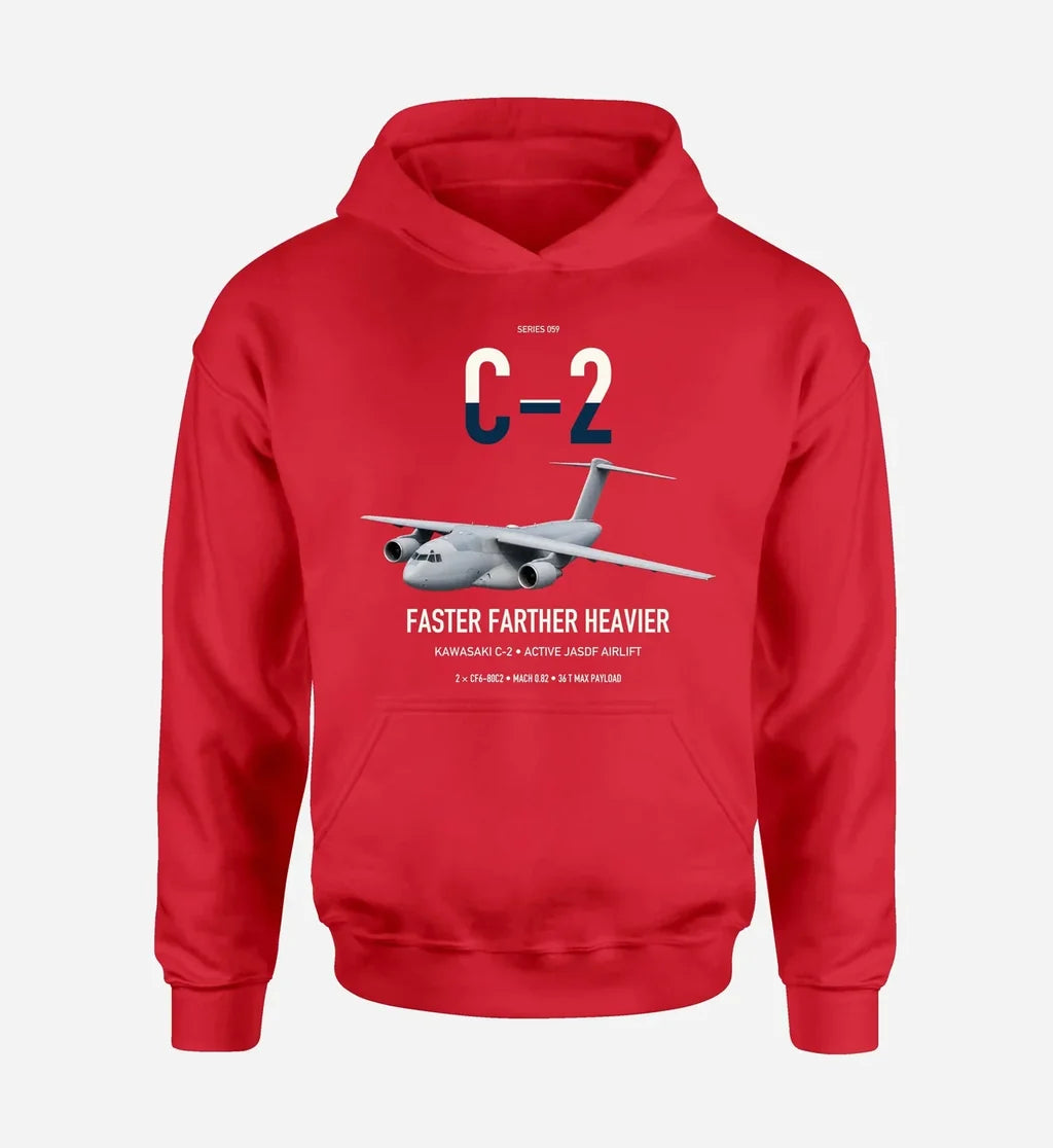 Kawasaki C-2 design on red double-side hoodie, single-side print
