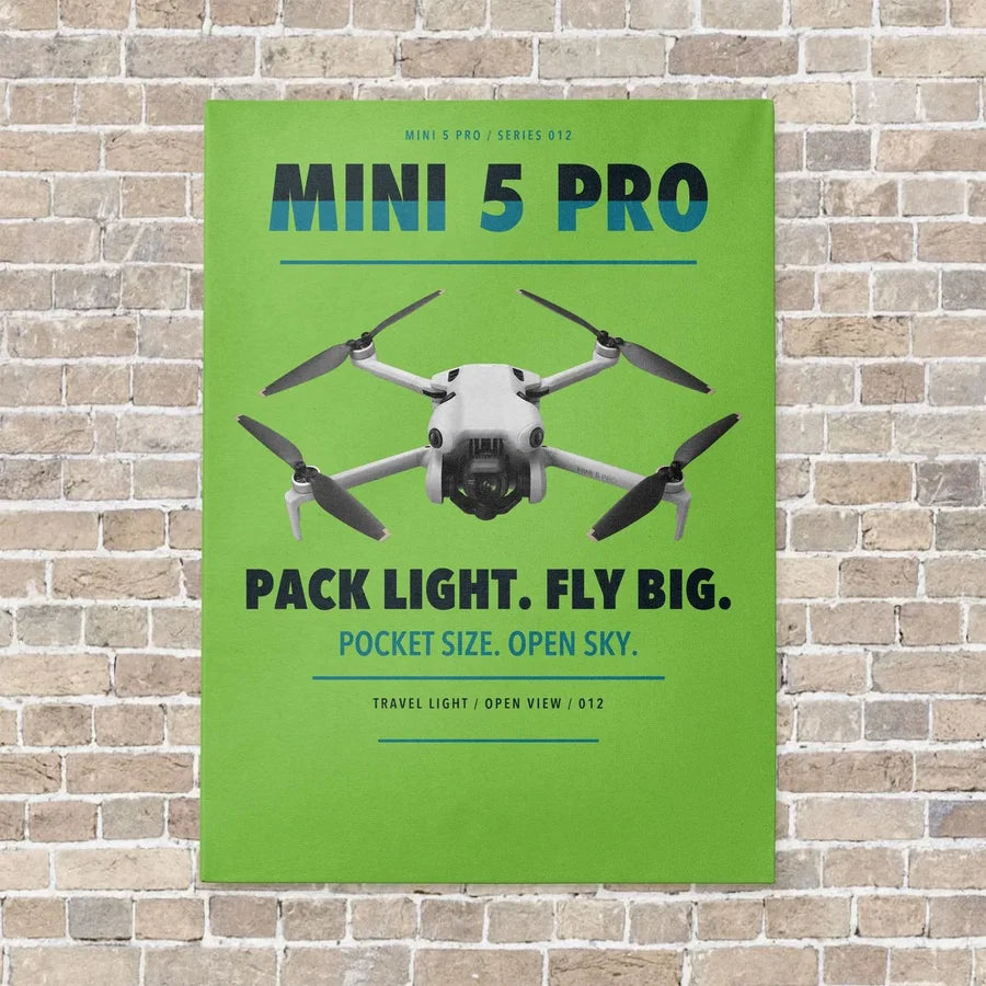 DJI Mini 5 Pro vertical canvas print - no frame - light green background