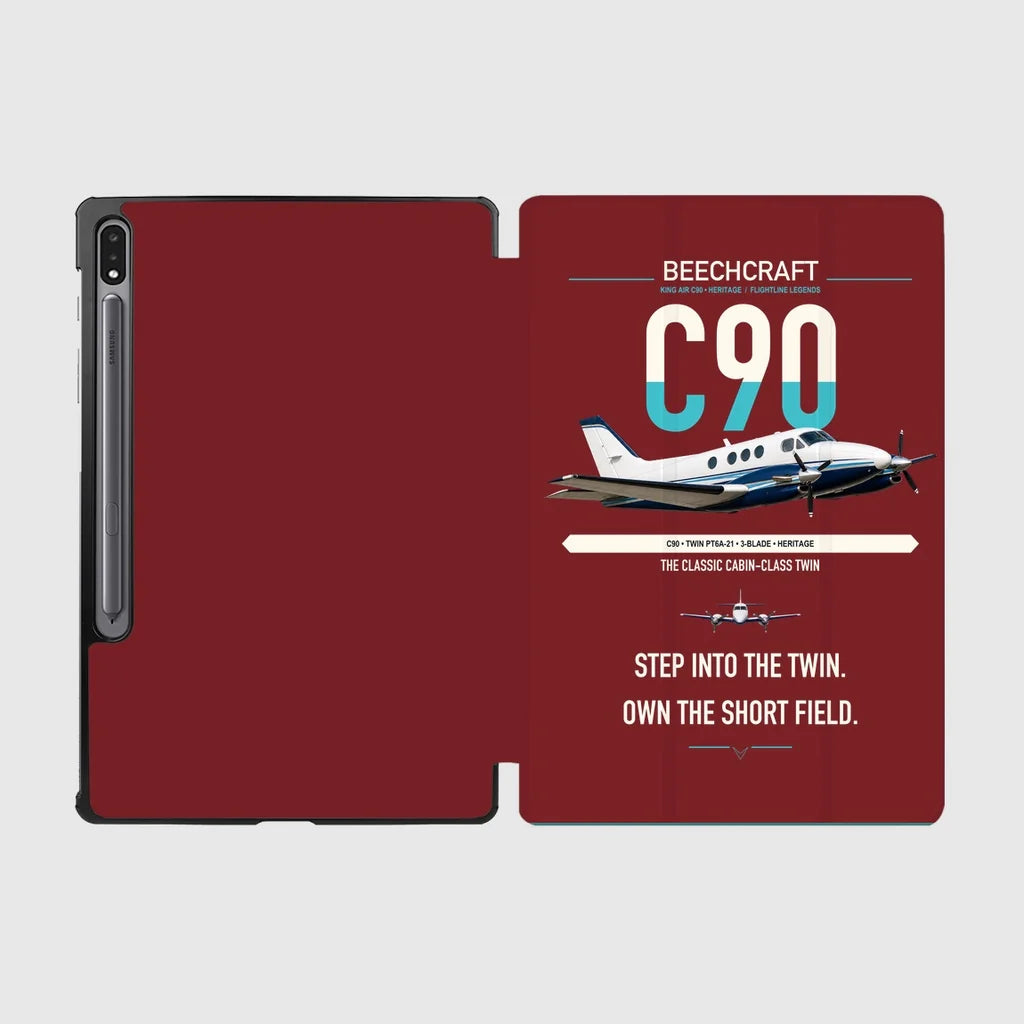 Beechcraft King Air C90 design on dark red samsung tablet tablet case