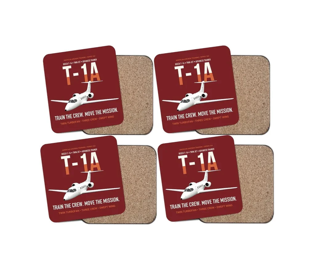 T-1A Jayhawk Advanced Jet Trainer design on dark red 4 pieces set coaster