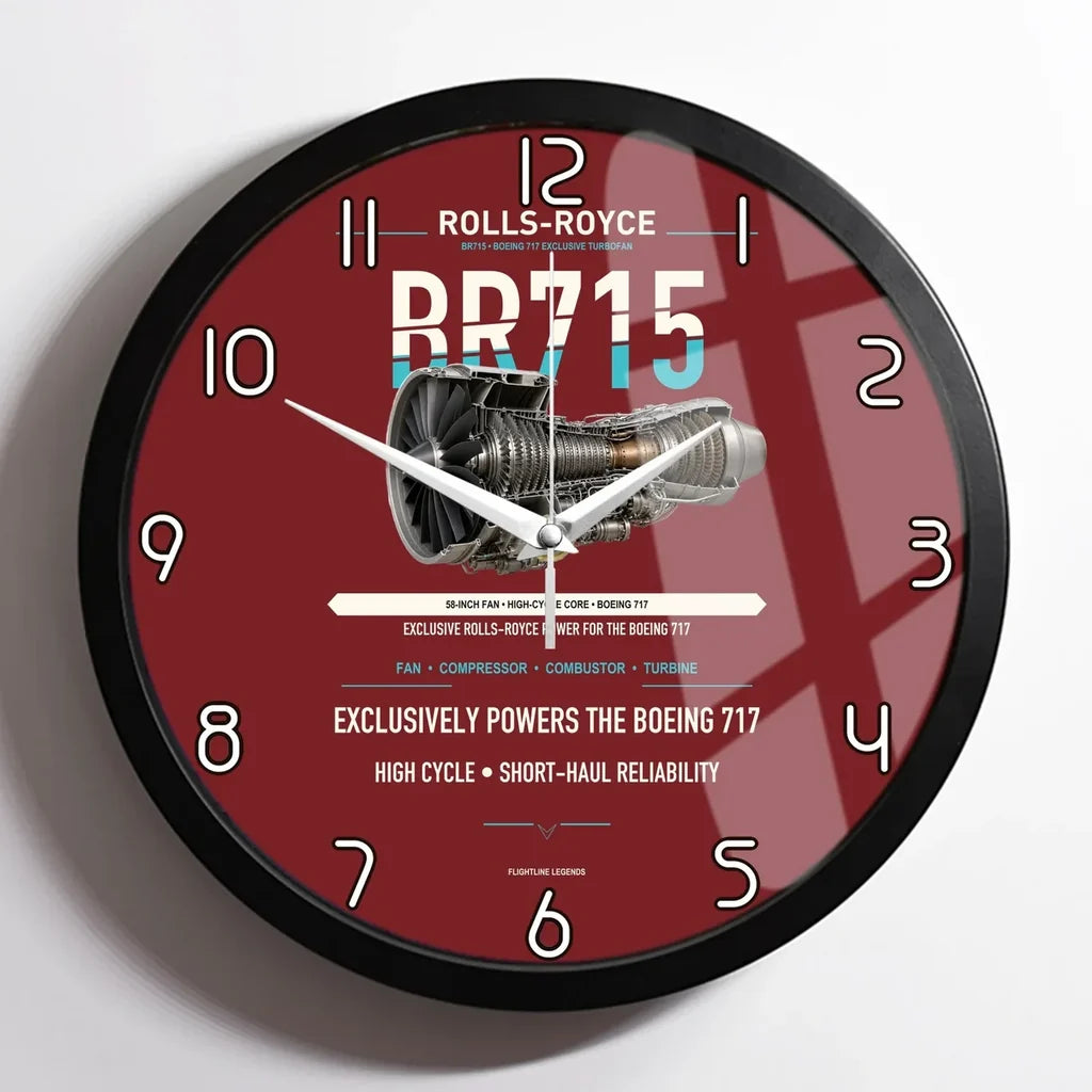 BR715 design on dark red framed wall clock