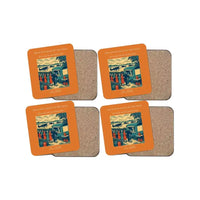 Thumbnail for The Ration Queue By The Field - Designed Coasters design on orange 4-pieces-set
