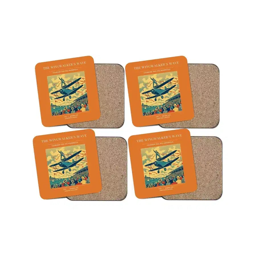 The Wingwalker's Wave - Designed Coasters design on orange 4-pieces-set
