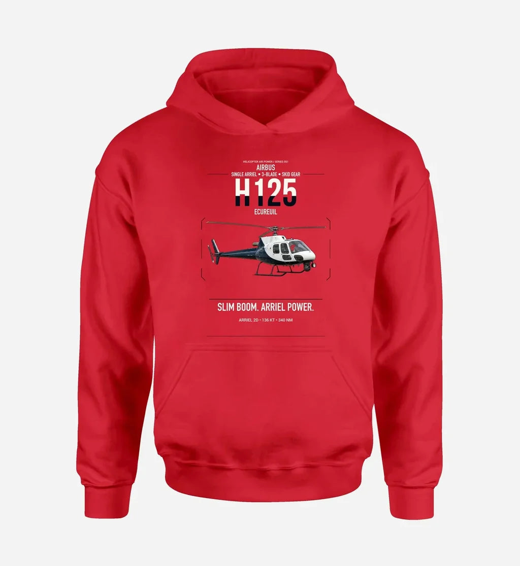 Airbus H125 design on red double-side hoodie, single-side print