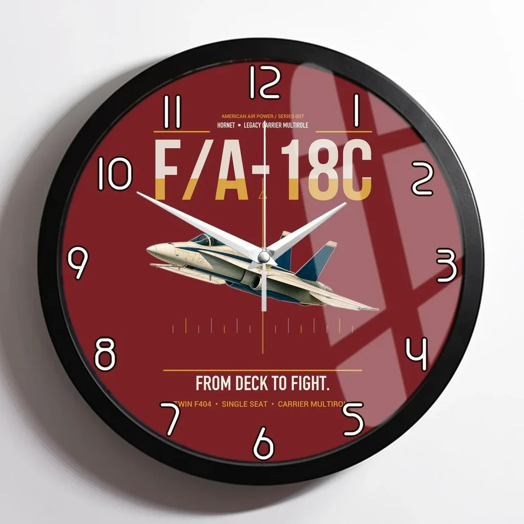 F-A-18C Hornet design on dark red framed wall clock