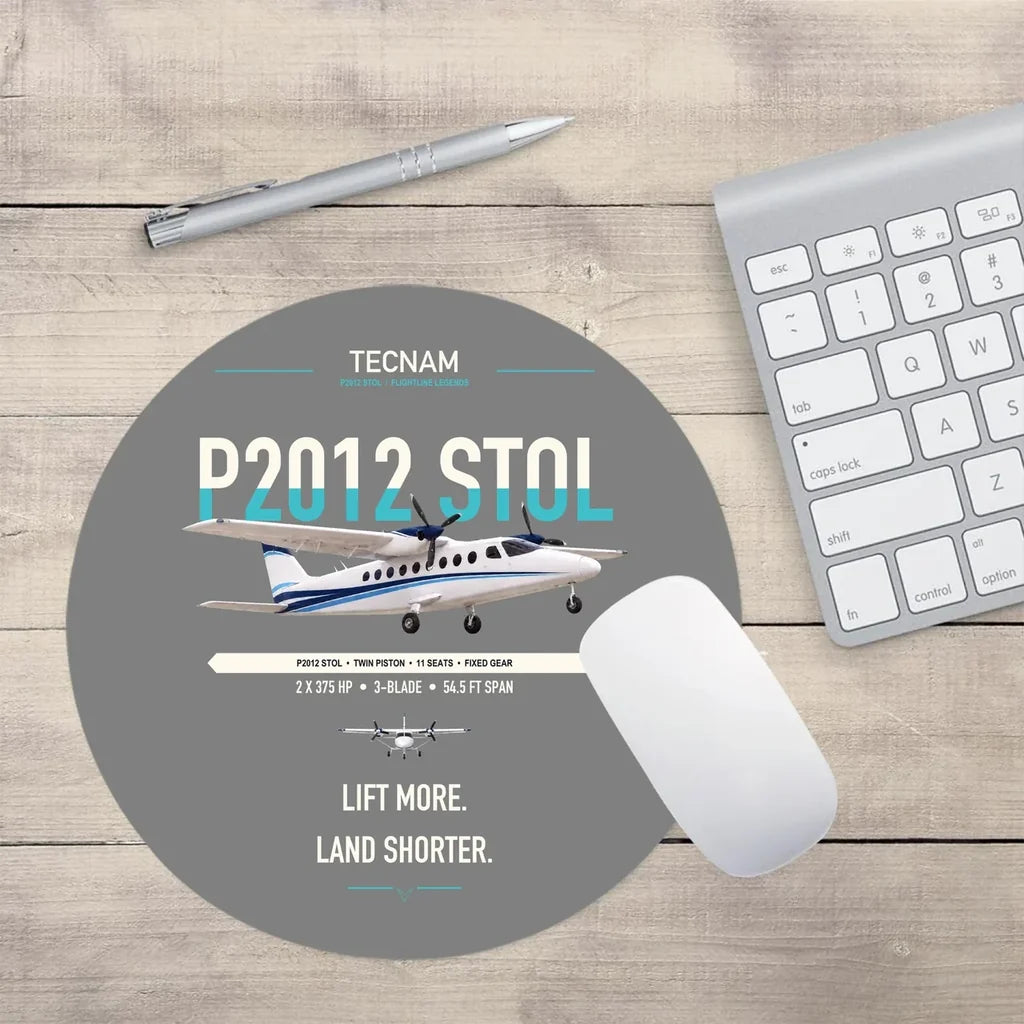 Tecnam P2012 STOL design on gray round mouse pad