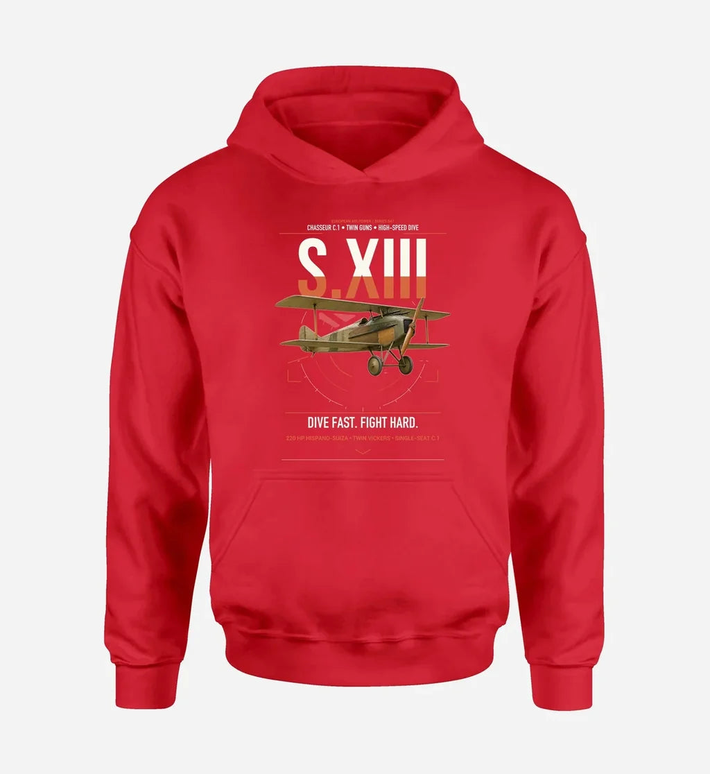 SPAD S.XIII C.1 design on red double-side hoodie, single-side print