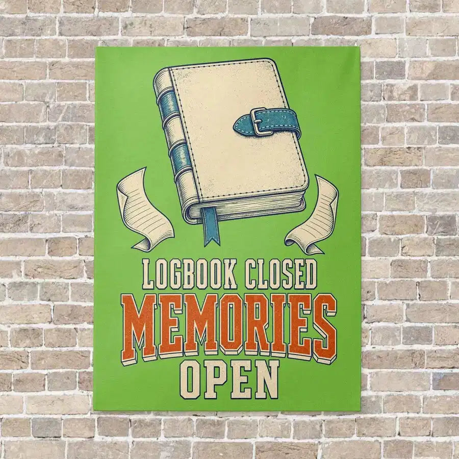 Logbook Closed Memories Open vertical canvas print - no frame - light green background
