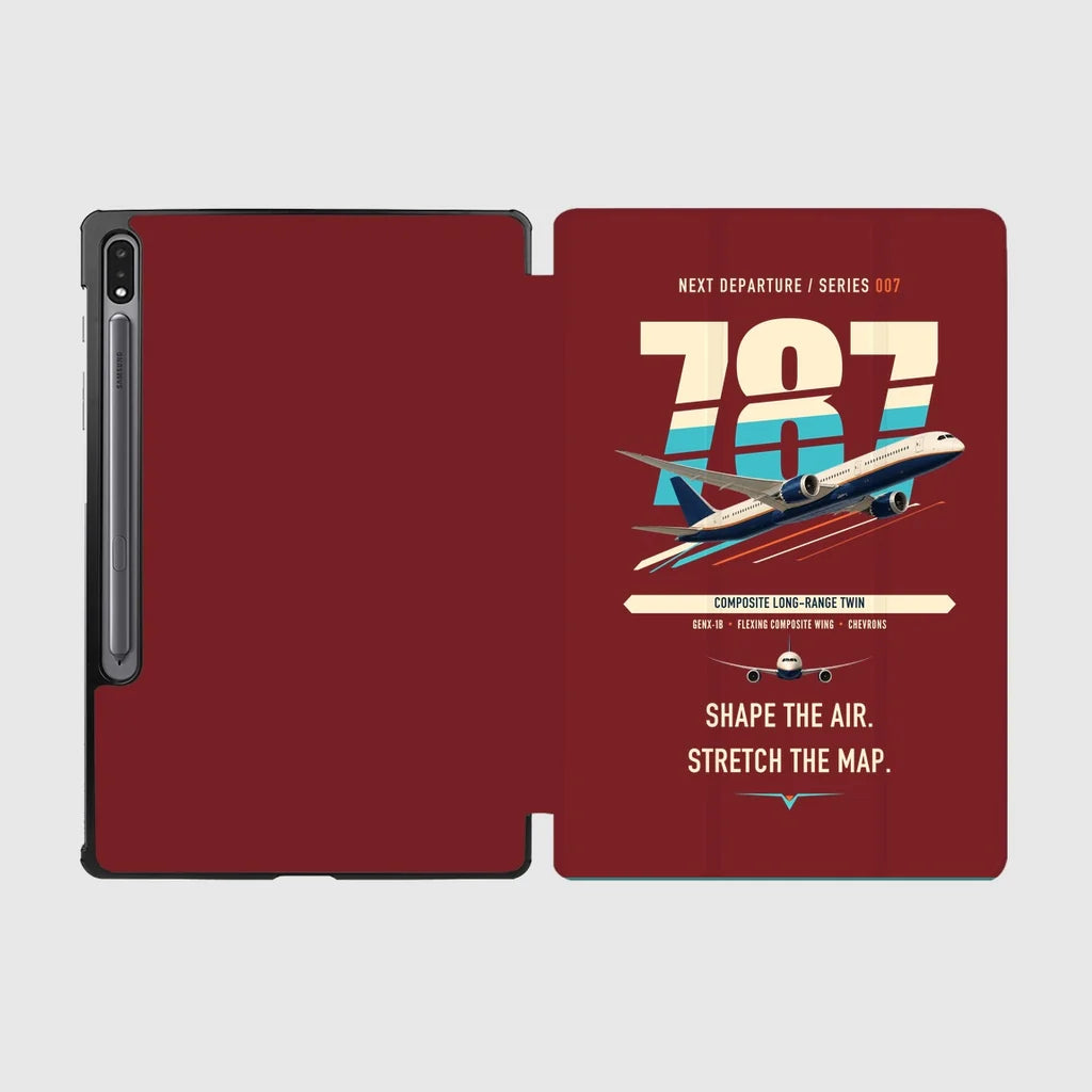 Boeing 787-9 Dreamliner design on dark red samsung tablet tablet case