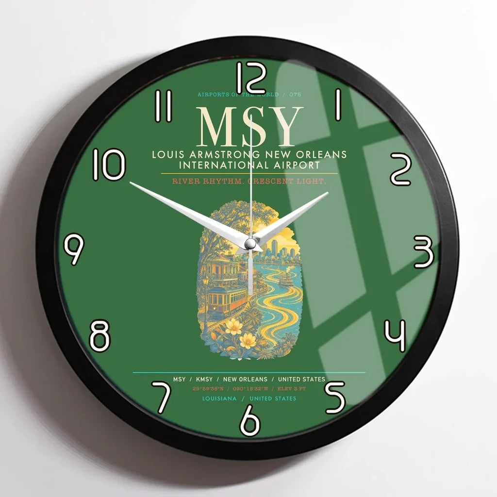 Louis Armstrong New Orleans International Airport MSY Wall-Clock Framed - Green