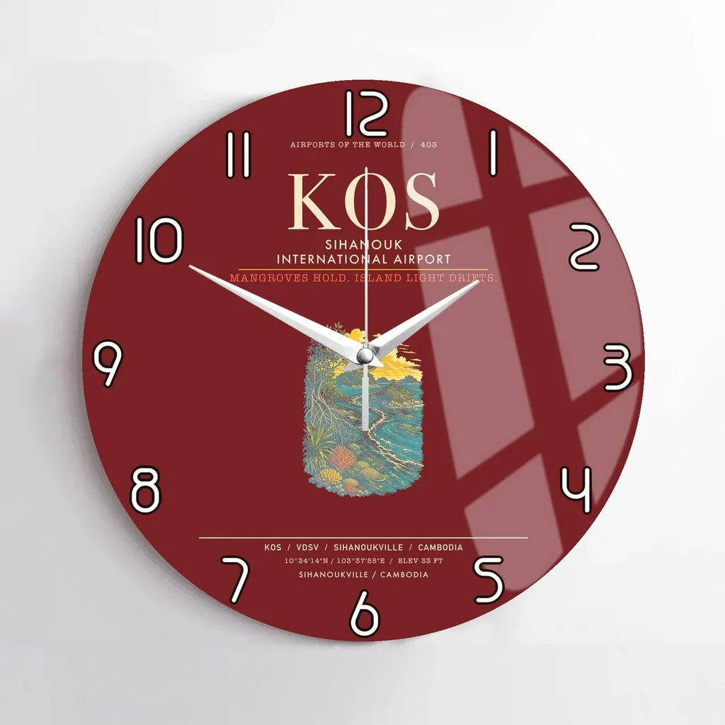 Sihanouk International Airport Sihanoukville KOS Wall-Clock No-Frame - Dark Red