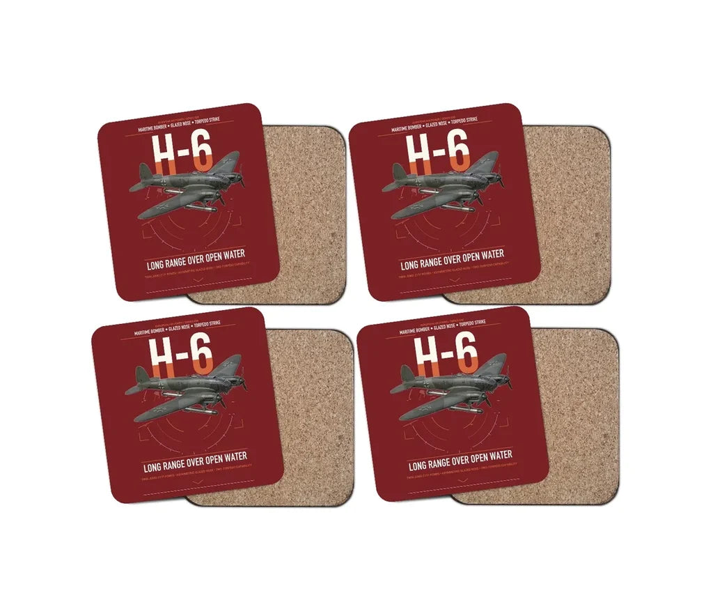 Heinkel He 111H-6 design on dark red 4 pieces set coaster
