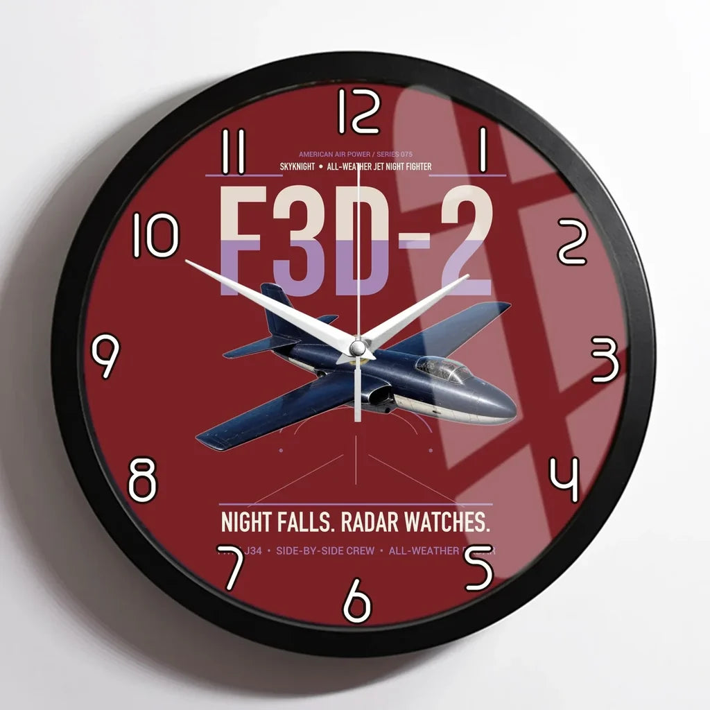 F3D-2 Skyknight design on dark red framed wall clock