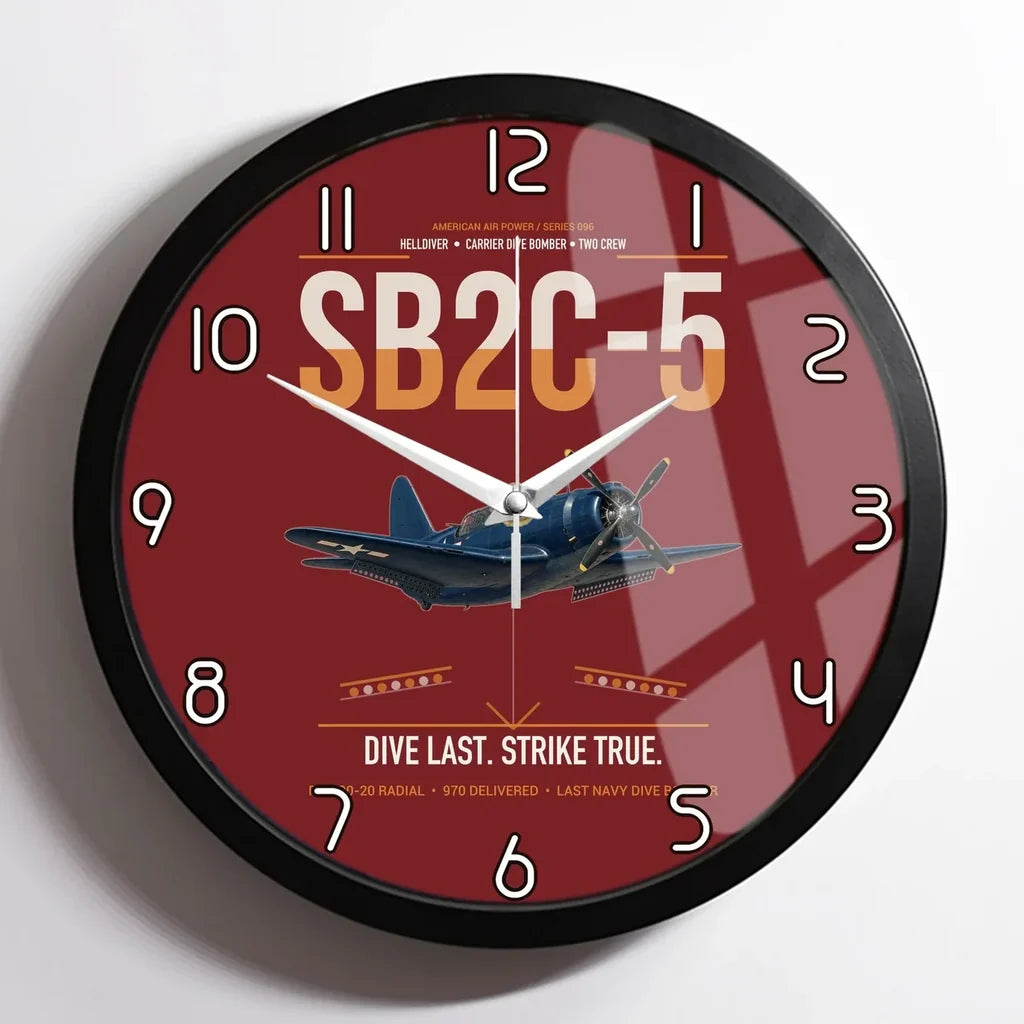 SB2C-5 Helldiver design on dark red framed wall clock