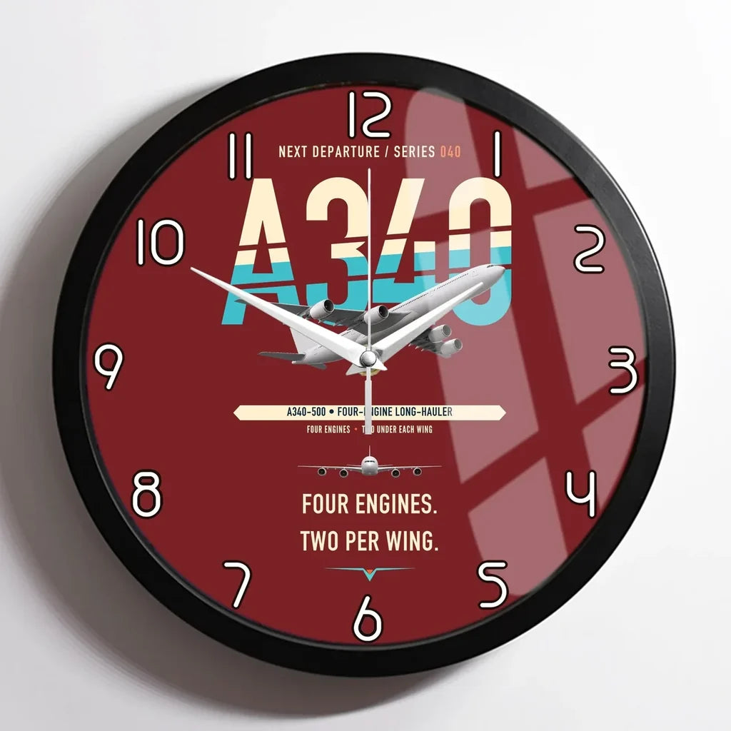 Airbus A340-500 design on dark red framed wall clock