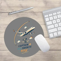 Thumbnail for Captain Is Her Favorite Title design on gray round mouse pad