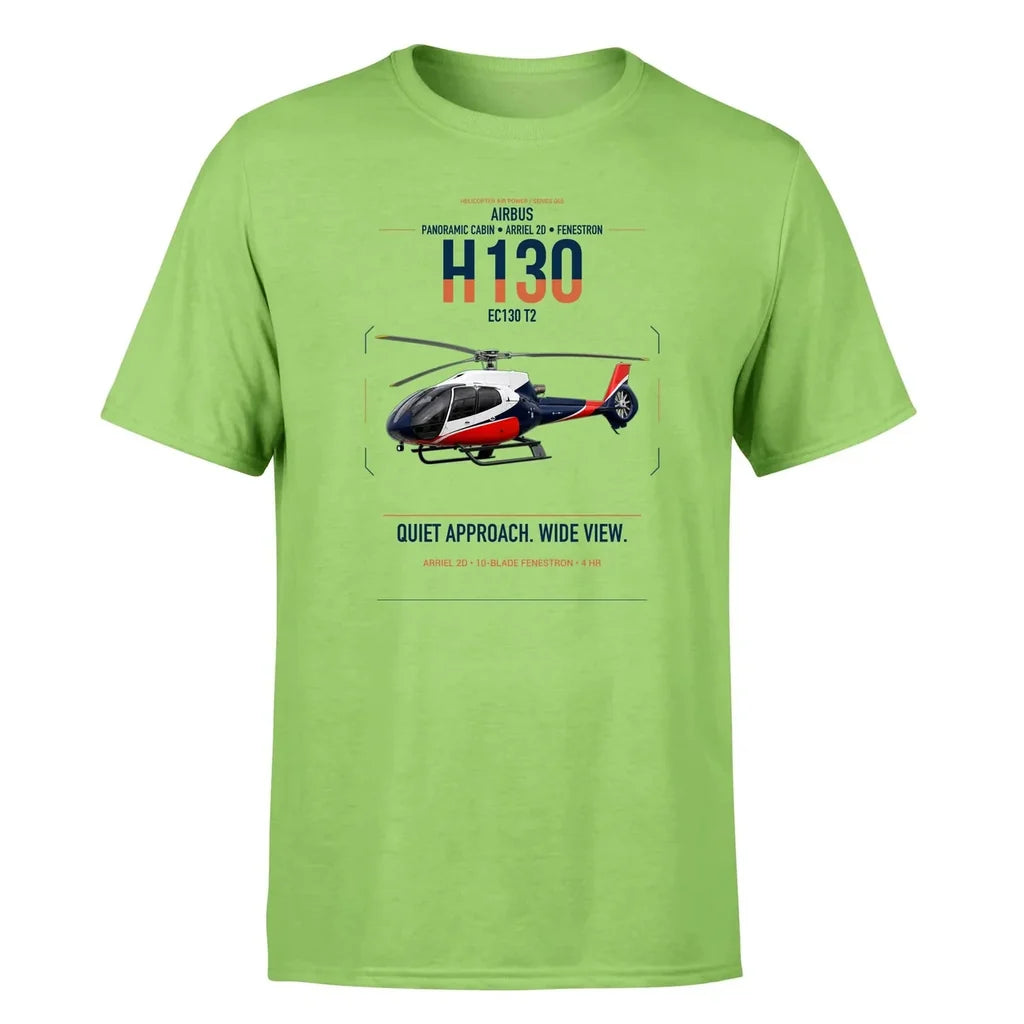 Airbus H130 design on light green t-shirt, single-side print