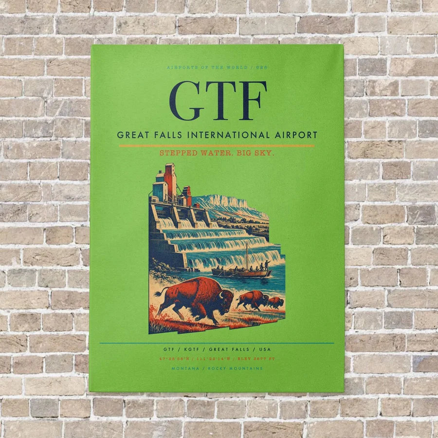 Great Falls International Airport GTF vertical canvas print - no frame - light green background