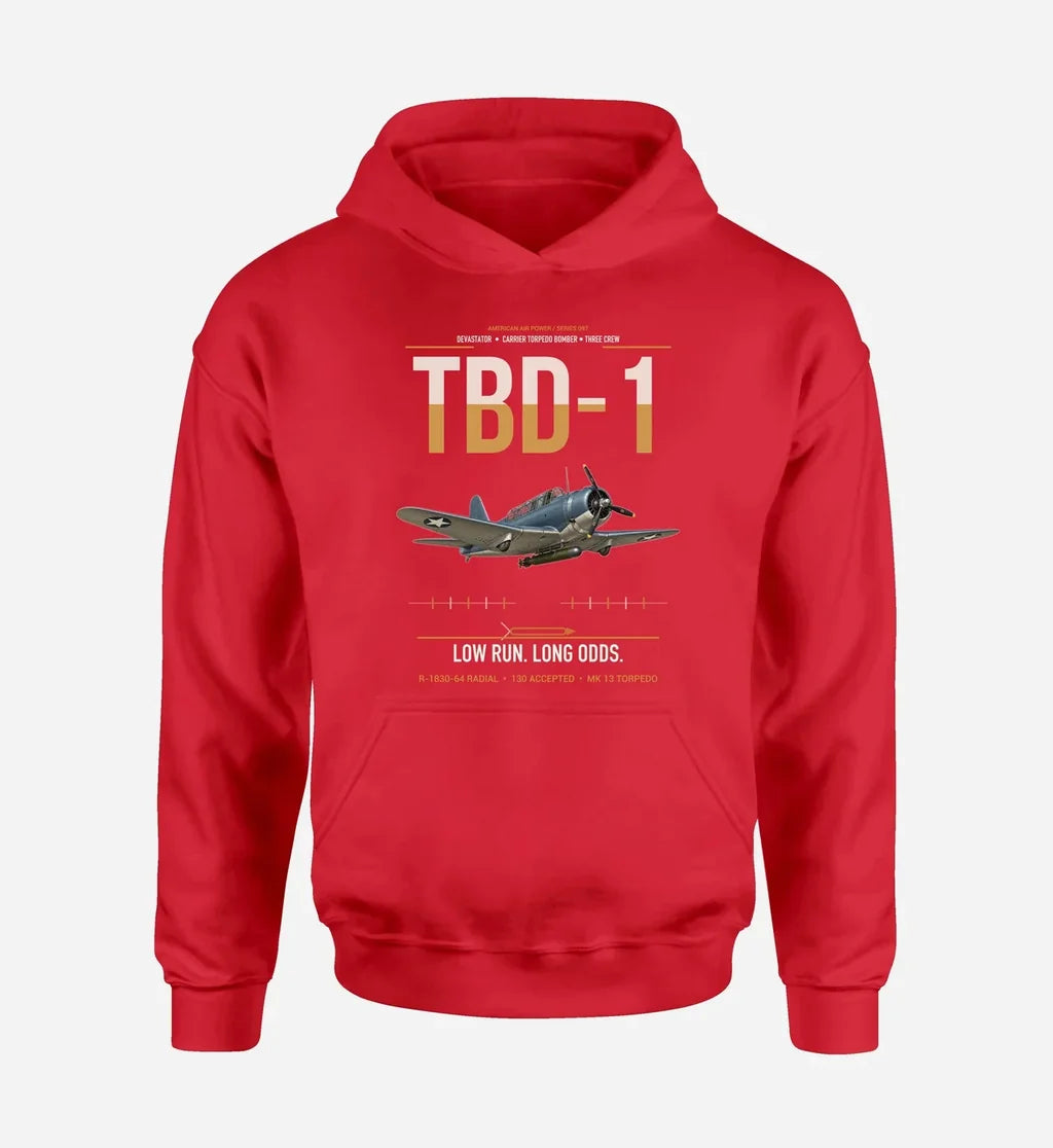 TBD-1 Devastator design on red double-side hoodie, single-side print