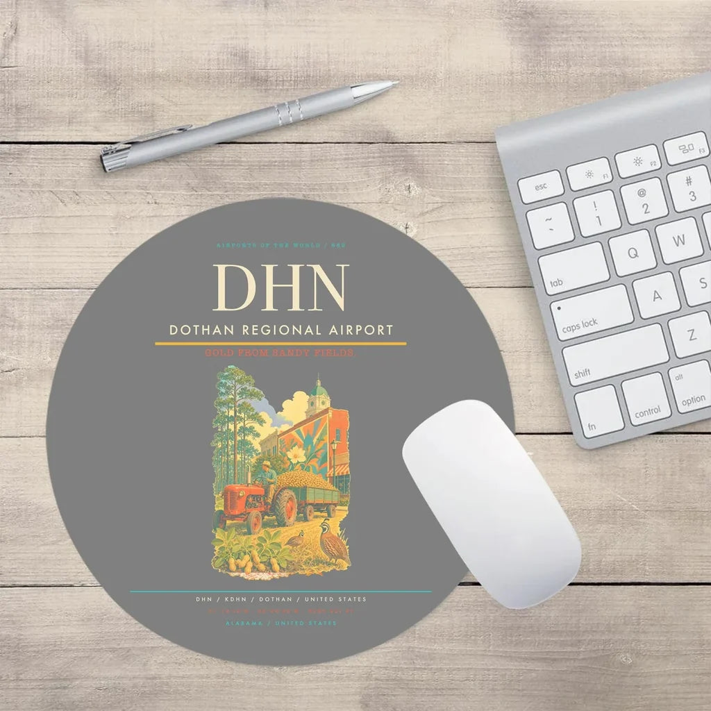 Dothan Regional Airport (DHN) design on gray round mouse pad