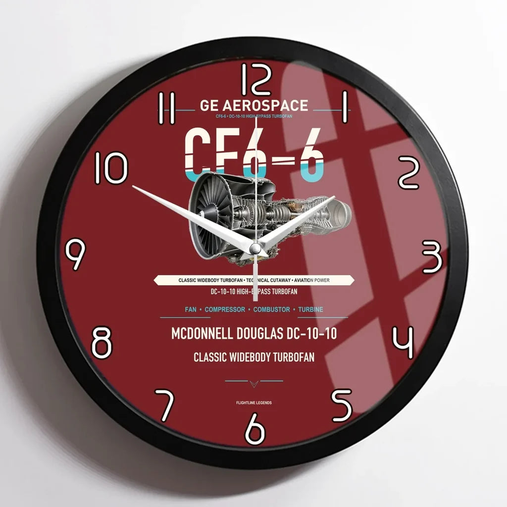 CF6-6 design on dark red framed wall clock