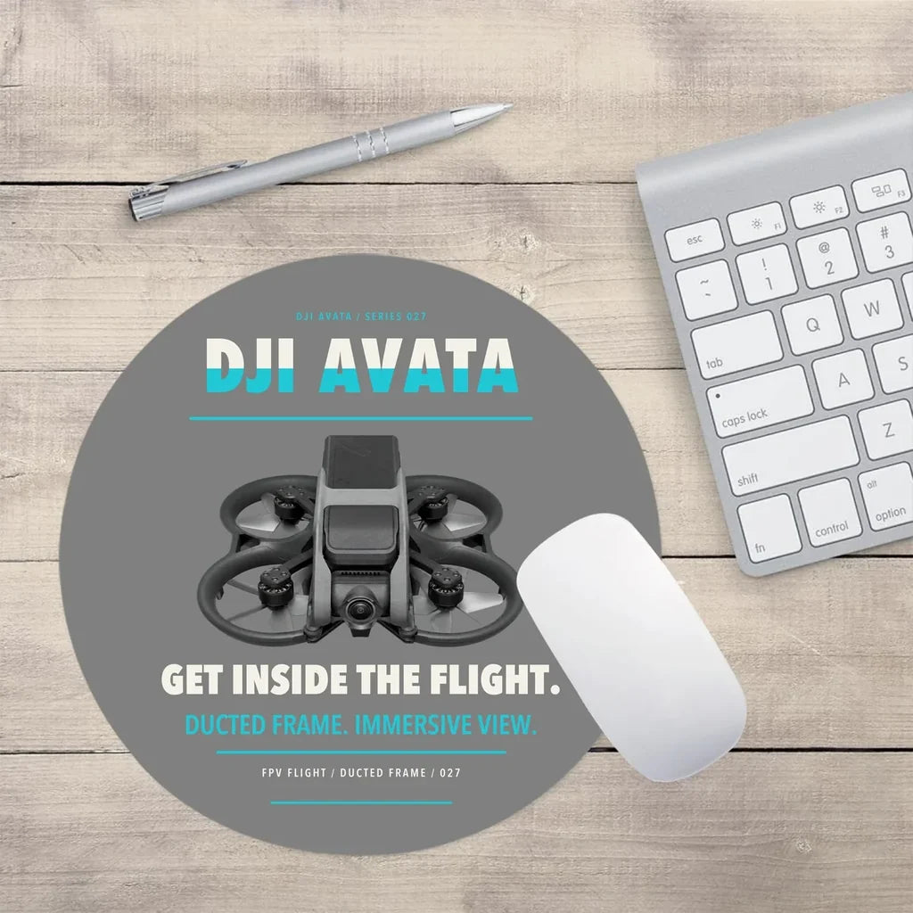 DJI Avata design on gray round mouse pad