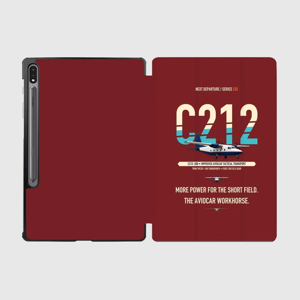 CASA C-212-200 Aviocar design on dark red samsung tablet tablet case