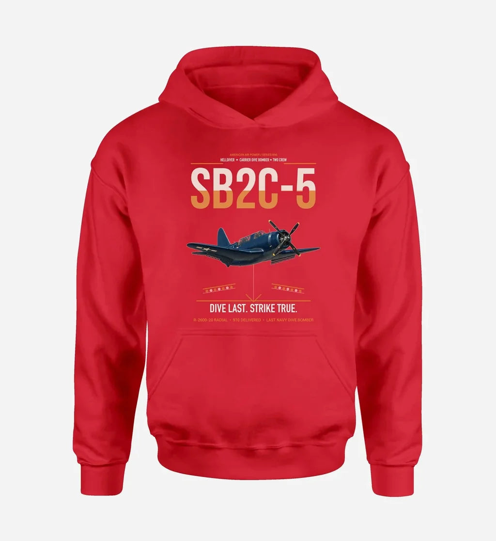 SB2C-5 Helldiver design on red double-side hoodie, single-side print