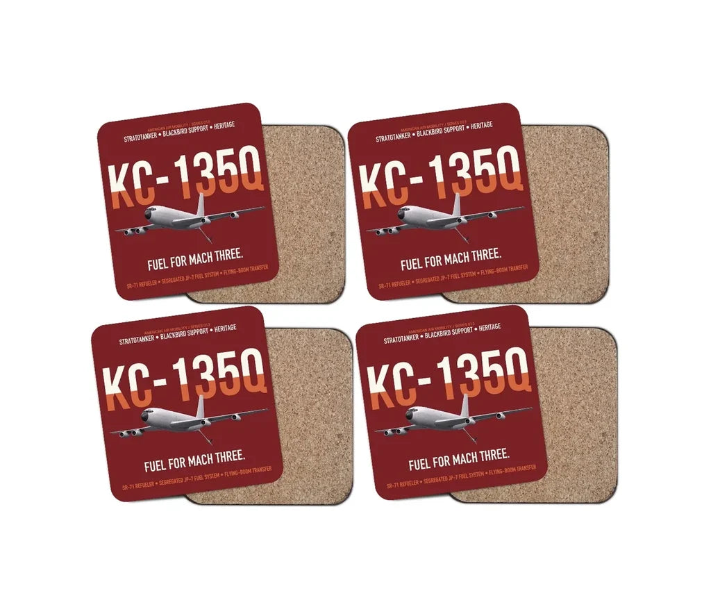 KC-135Q Blackbird Tanker design on dark red 4 pieces set coaster