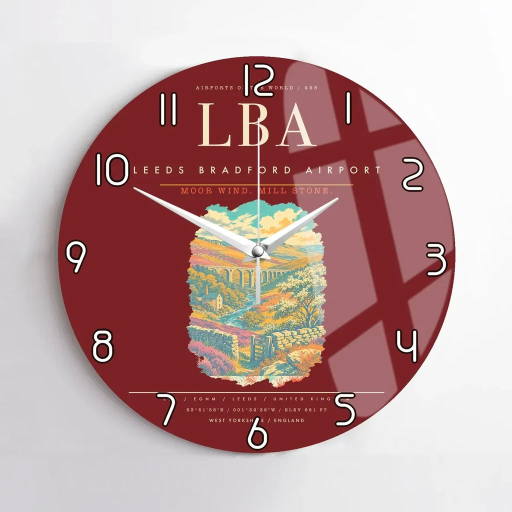 Leeds Bradford Airport LBA Wall-Clock No-Frame - Dark Red