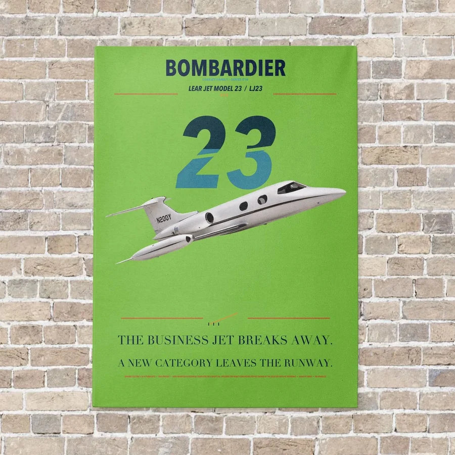 Bombardier Learjet 23 vertical canvas print - no frame - light green background