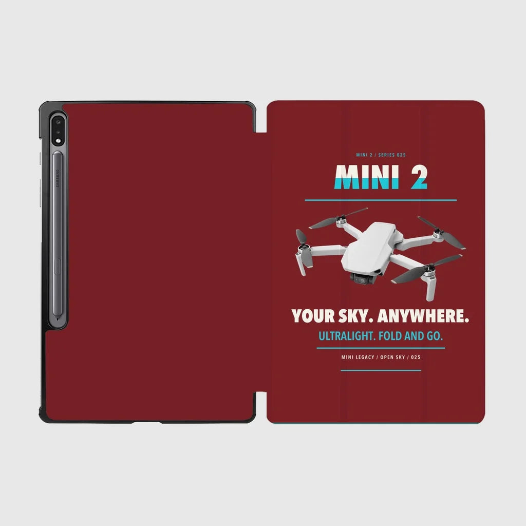 DJI Mini 2 design on dark red samsung tablet tablet case