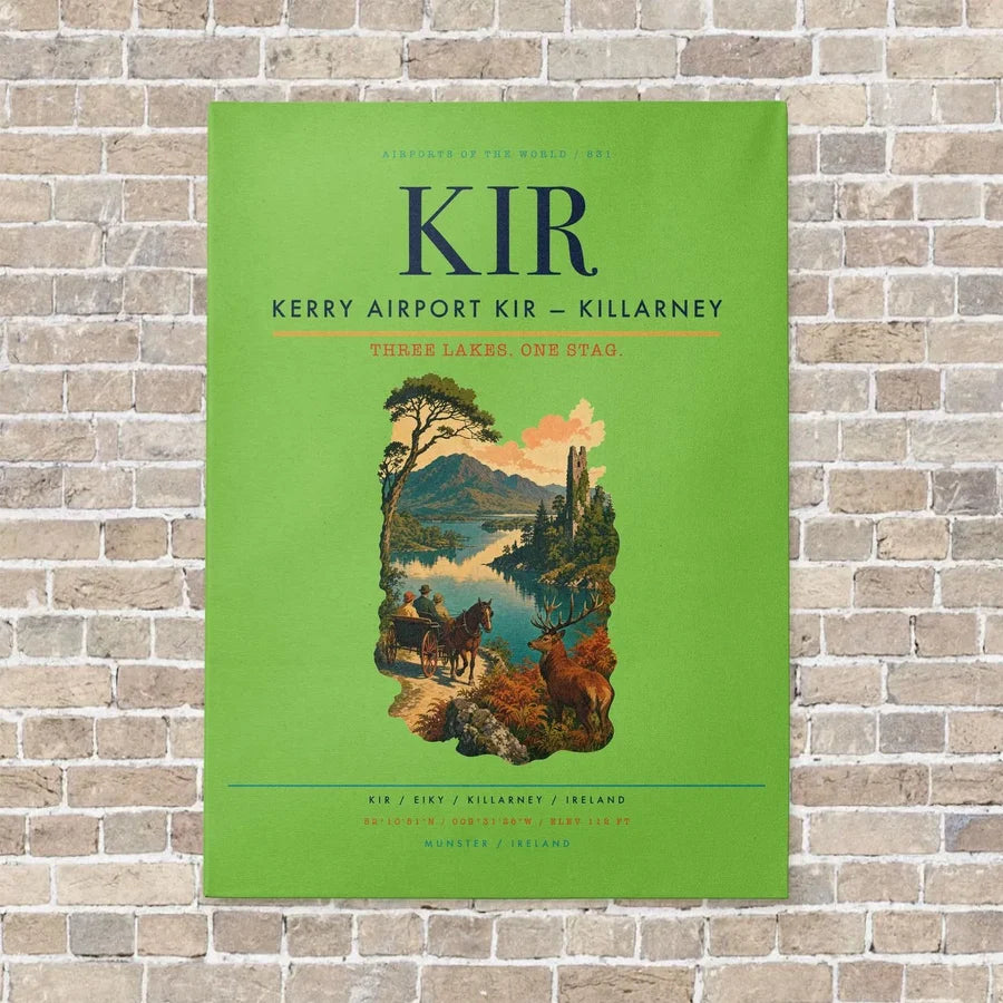 Kerry Airport KIR — Killarney vertical canvas print - no frame - light green background