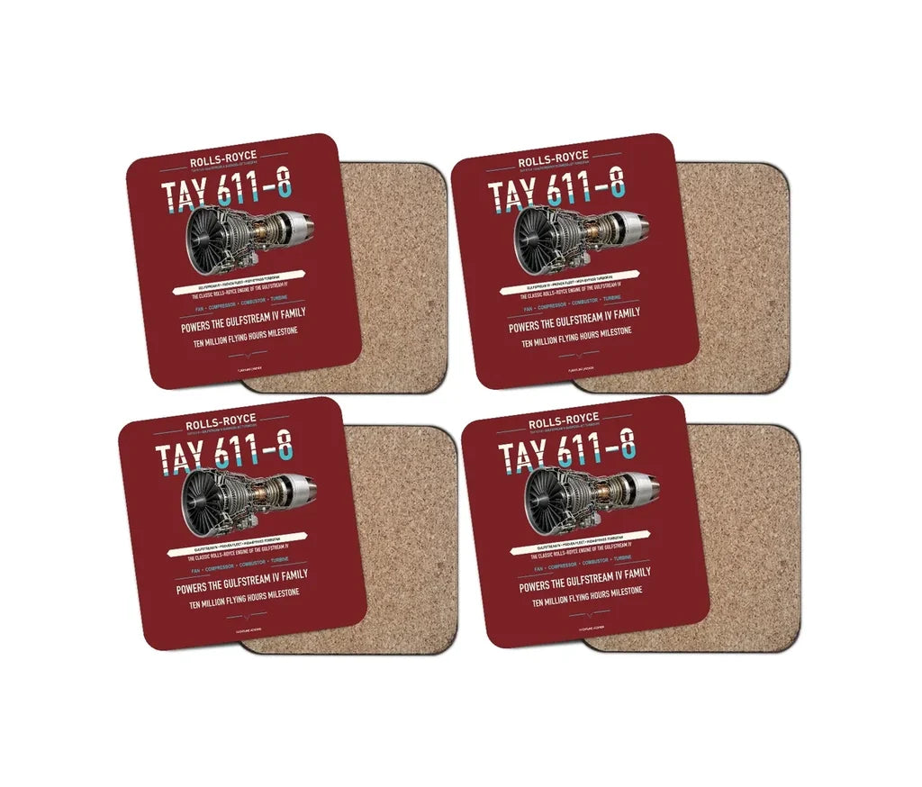 TAY 611-8 design on dark red 4 pieces set coaster