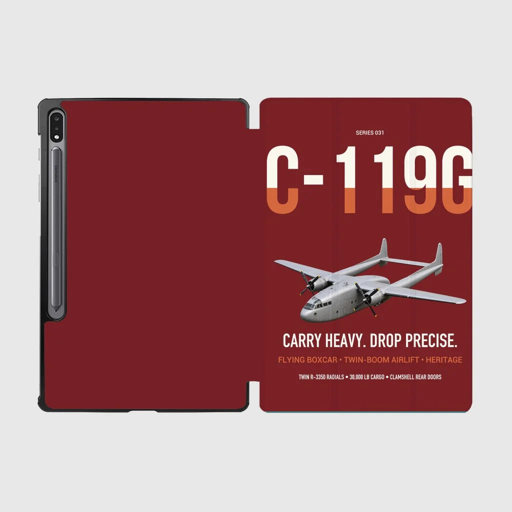 C-119G Flying Boxcar design on dark red samsung tablet tablet case