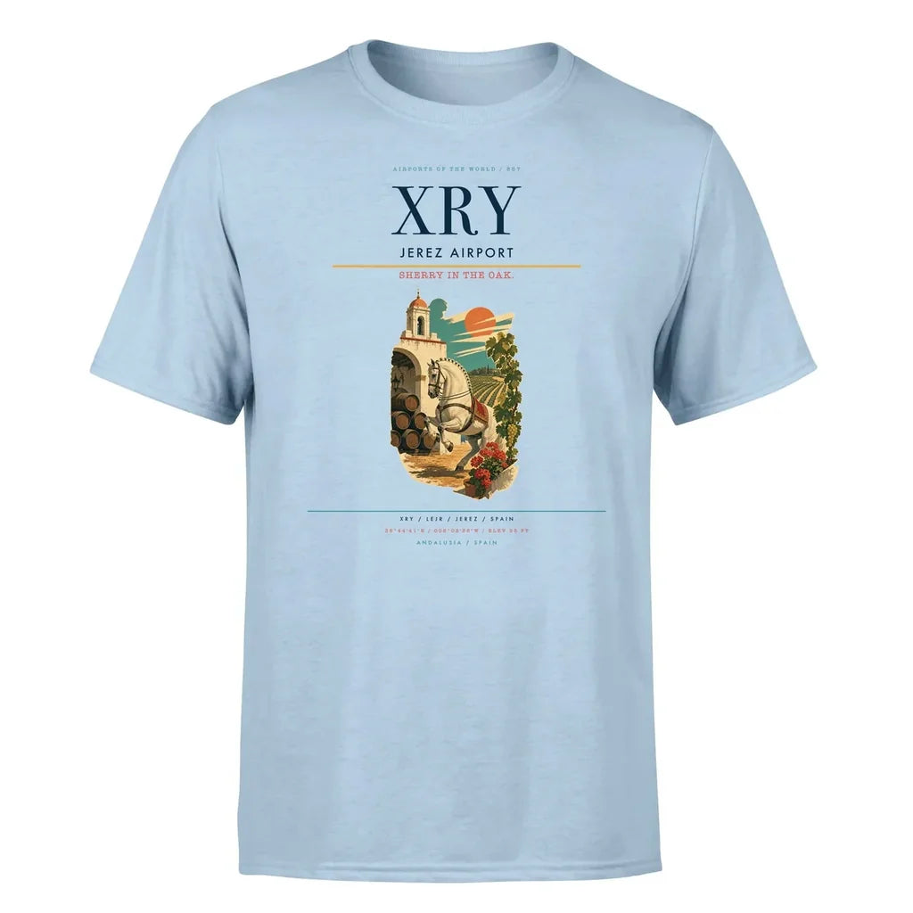 Jerez Airport (XRY) T-Shirt single-side front print in Light Blue | jerez-airport-xry-double-side-t-shirt