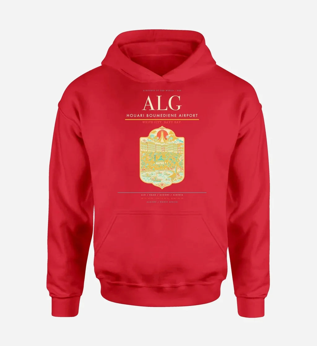 Houari Boumediene Airport (ALG) design on red hoodie single-side print