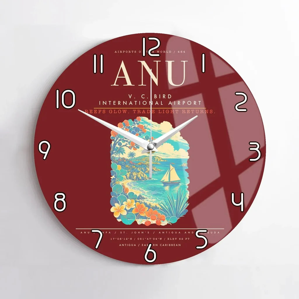 V. C. Bird International Airport ANU Wall-Clock No-Frame - Dark Red