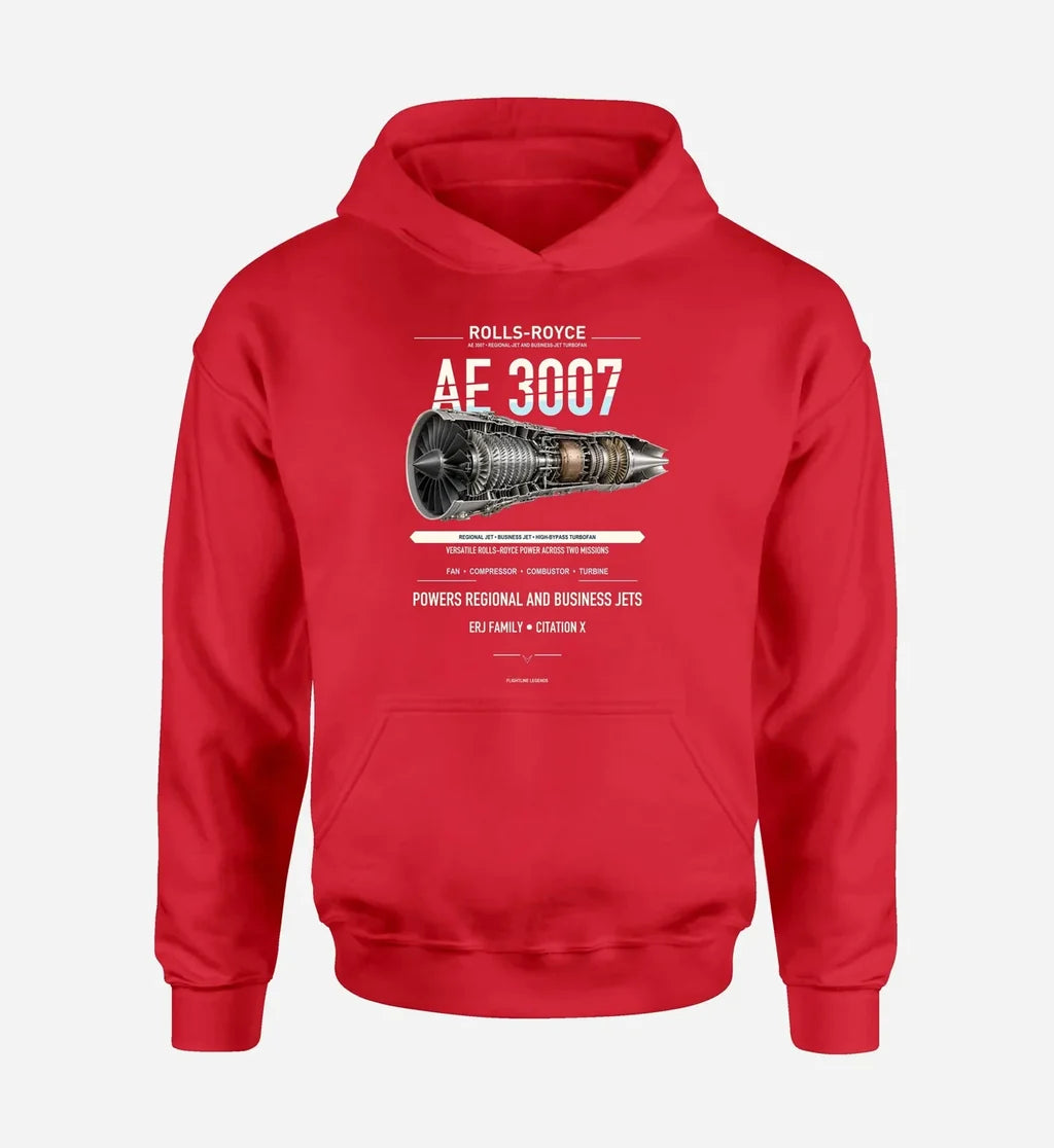 AE 3007 design on red hoodie single side
