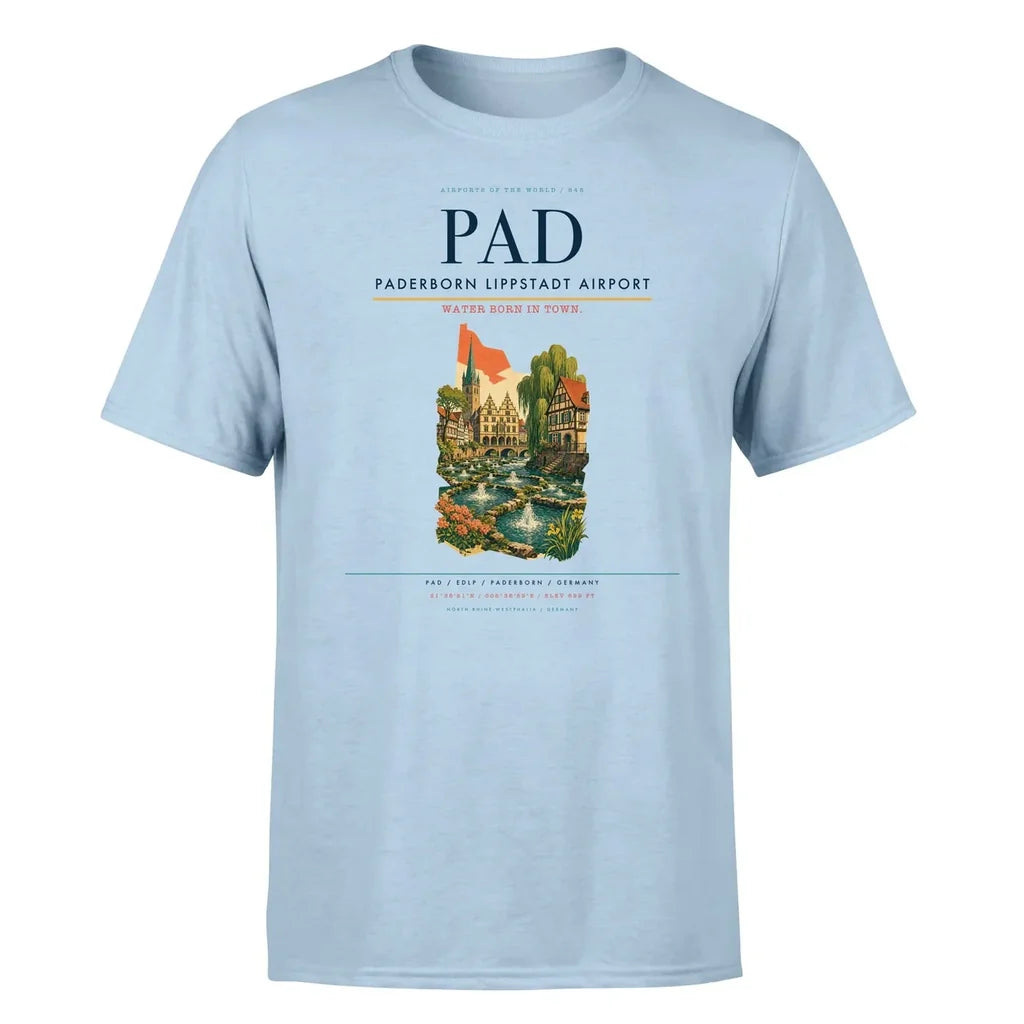 Paderborn Lippstadt Airport (PAD) T-Shirt single-side front print in Light Blue | paderborn-lippstadt-airport-pad-double-side-t-shirt