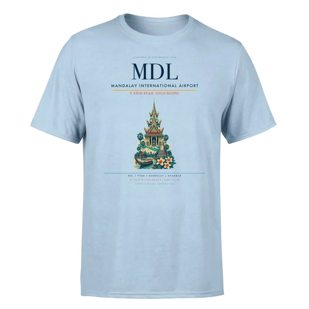 Mandalay International Airport (MDL) T-Shirt single-side front print in Light Blue | mandalay-international-airport-mdl-double-side-t-shirt