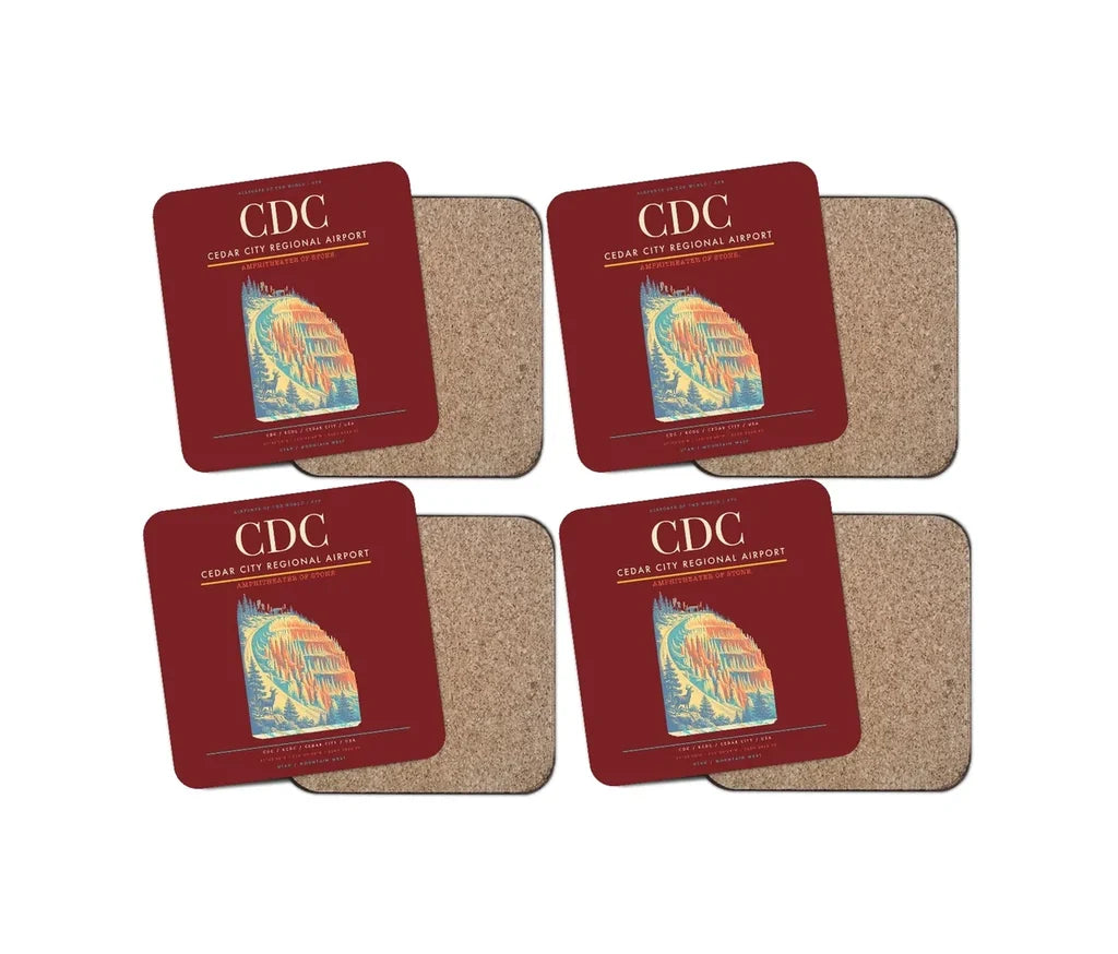 Cedar City Regional Airport CDC Coaster 4-Pieces-Set - Dark Red