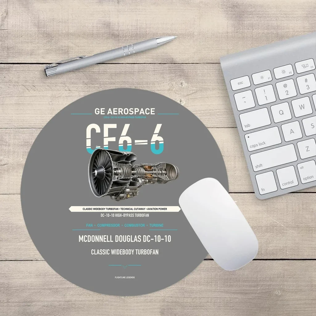 CF6-6 design on gray round mouse pad