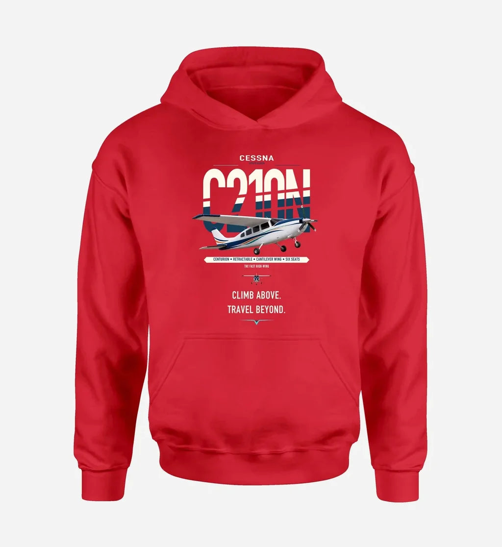Cessna T210N Centurion design on red double-side hoodie, single-side print