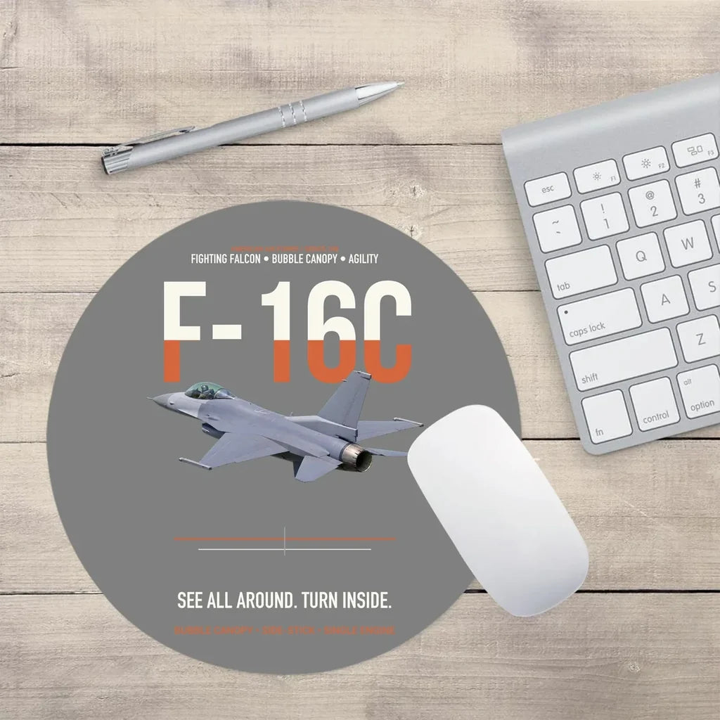 F-16C Fighting Falcon See All Around Turn Inside design on gray round mouse pad
