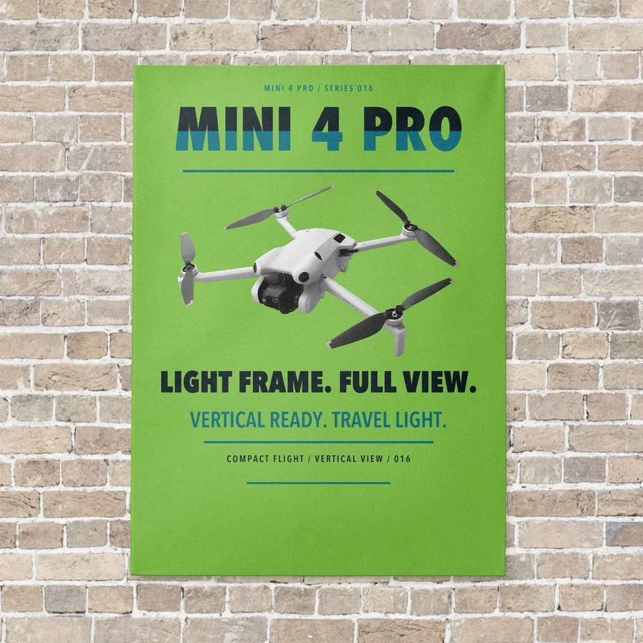 DJI Mini 4 Pro vertical canvas print - no frame - light green background