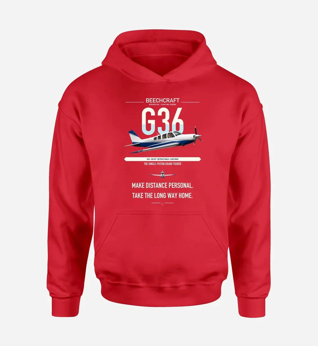 Beechcraft Bonanza G36 design on red double-side hoodie, single-side print