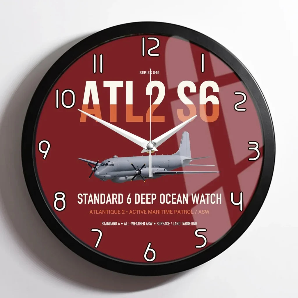 Atlantique 2 Standard 6 design on dark red framed wall clock